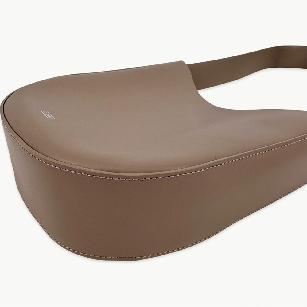 Closed Half Round 100% Calfskin Leather Tote Shoulder Bag | Grey - Picture 4 of 15